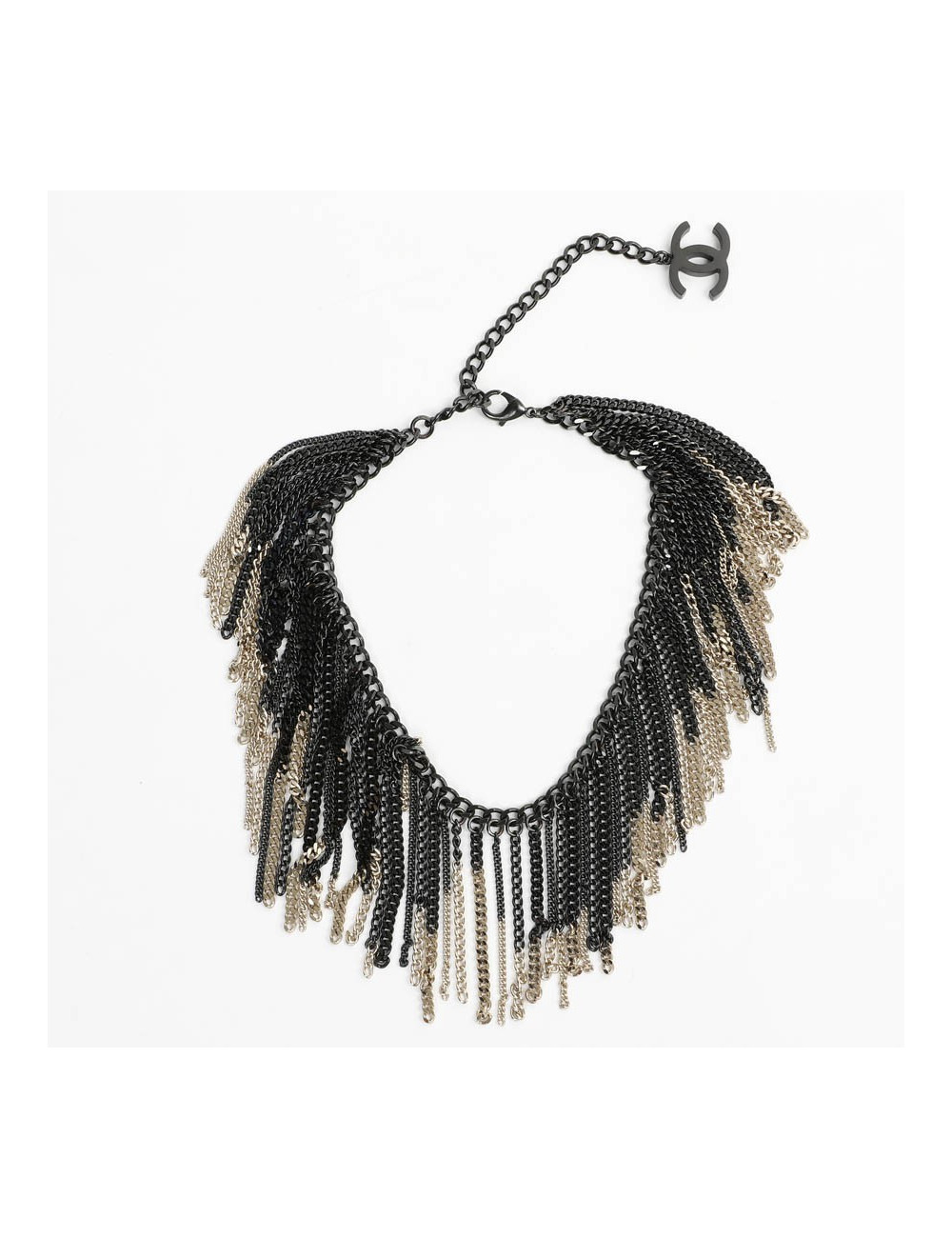 Collier CHANEL chaînes ruthénium et doré