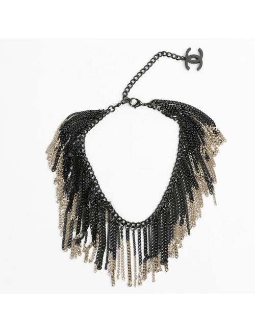 Collier CHANEL chaînes ruthénium et doré