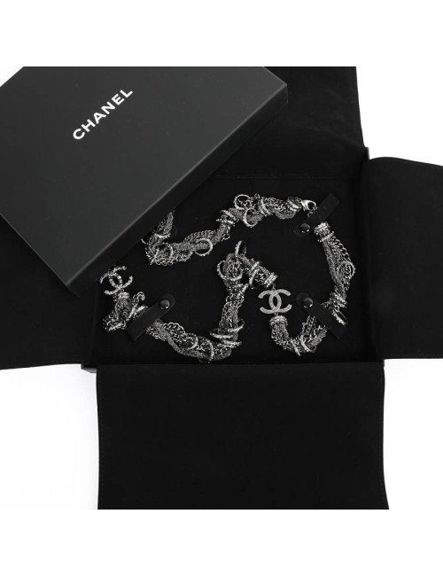 Sautoir CHANEL chaines entrelacés ruthénium strass