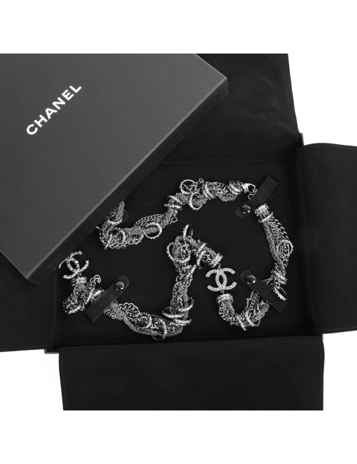 Sautoir CHANEL chaines entrelacées ruthénium strass