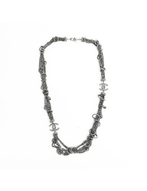 Sautoir CHANEL chaines entrelacées ruthénium strass