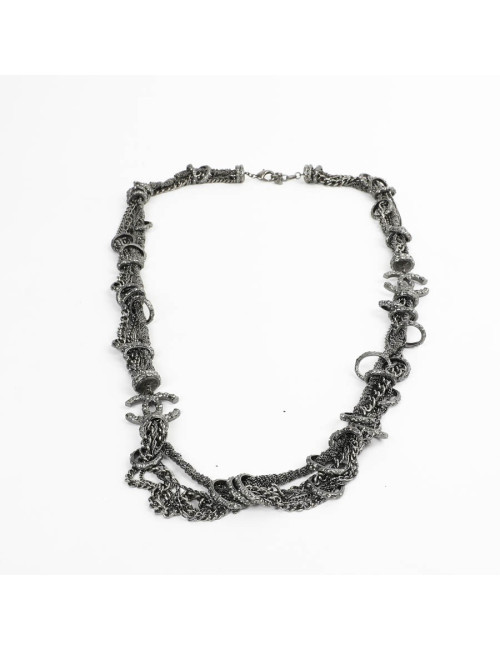 Sautoir CHANEL chaines entrelacées ruthénium strass