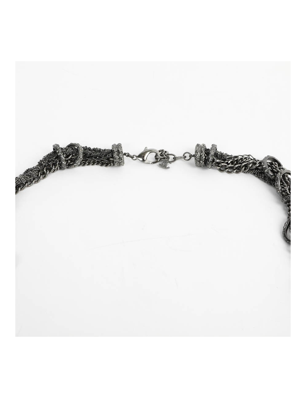 Sautoir CHANEL chaines entrelacées ruthénium strass