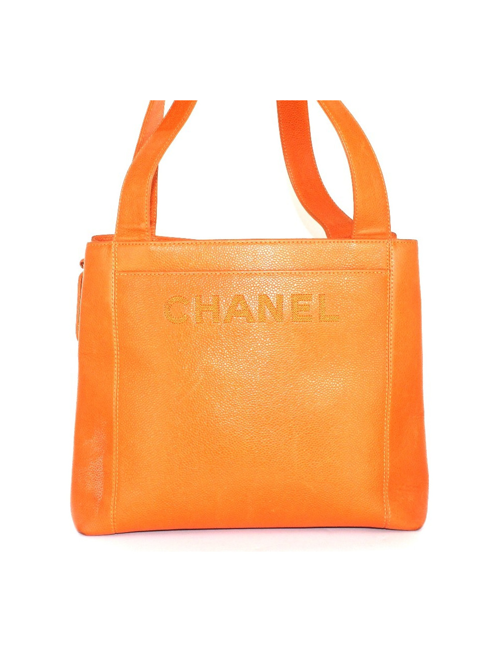 Sac CHANEL en cuir grainé orange