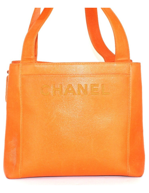 Sac CHANEL en cuir grainé orange