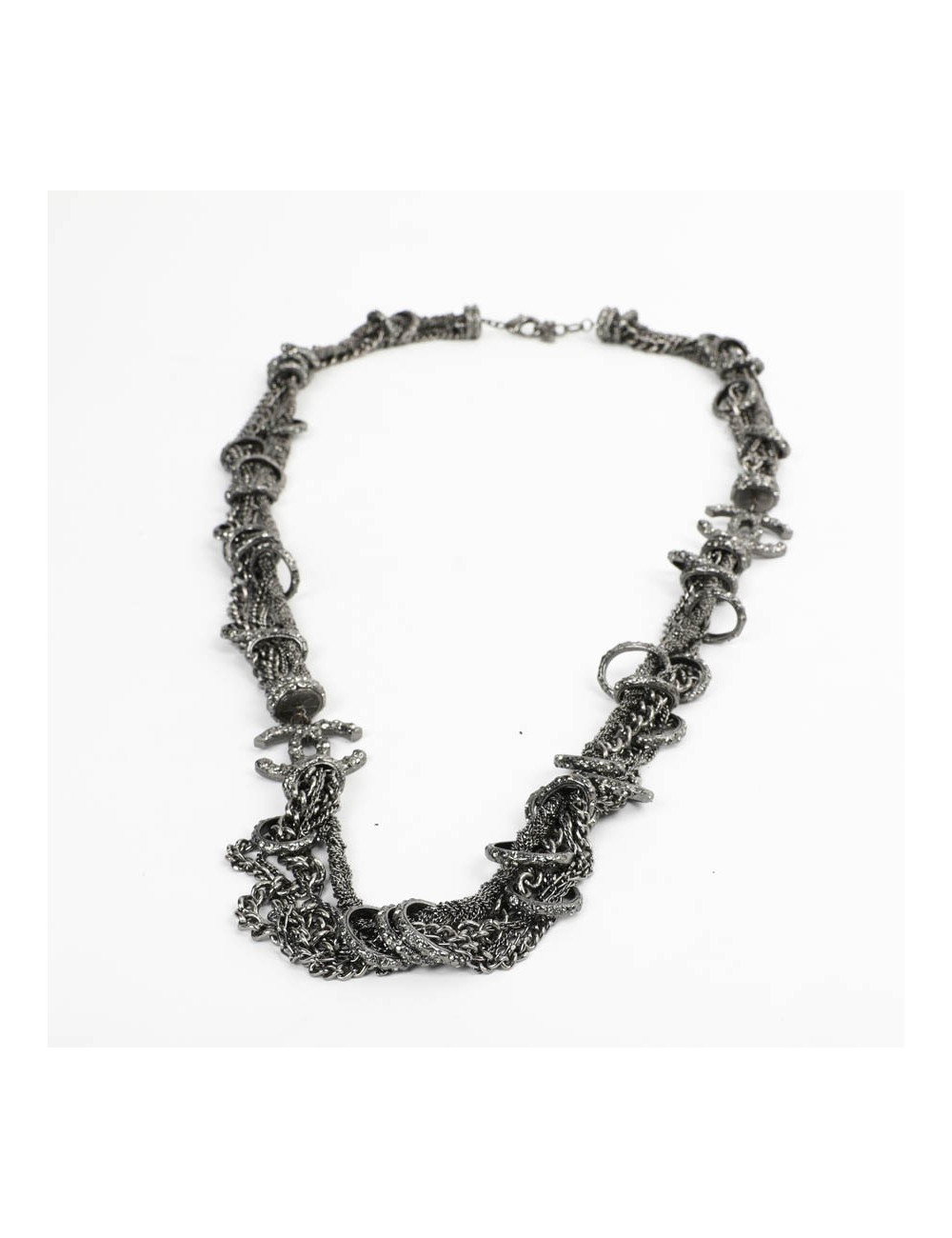 Sautoir CHANEL chaines entrelacées ruthénium strass