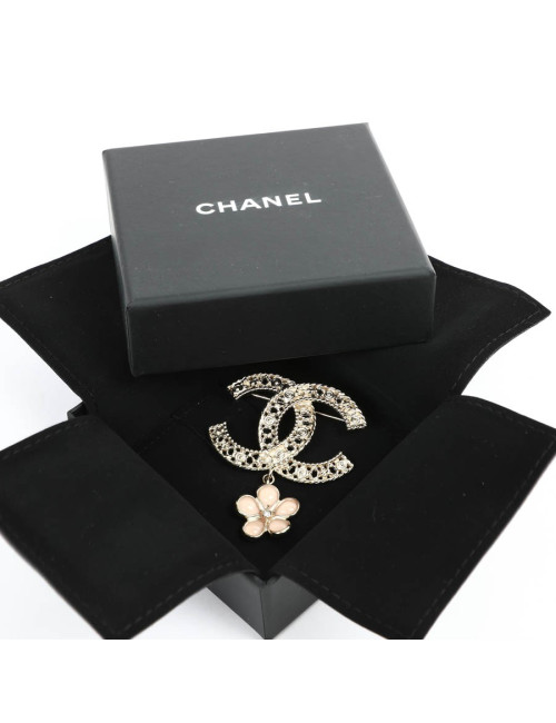 Broche CHANEL dble C et fleurette