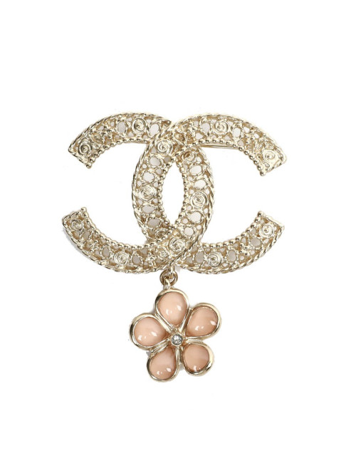 Broche CHANEL dble C et fleurette