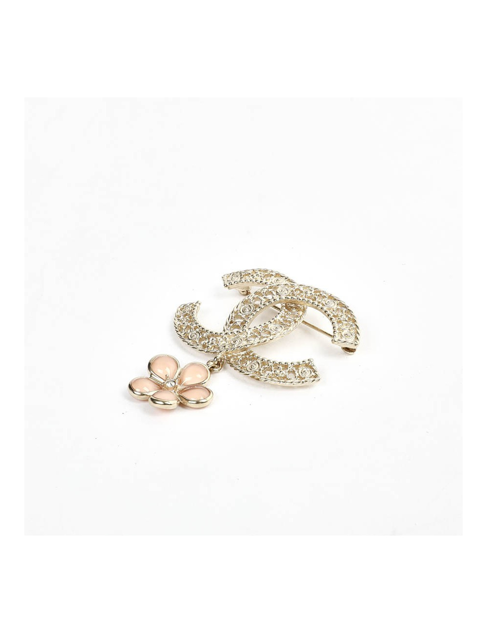 Broche CHANEL dble C et fleurette