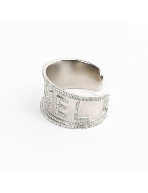 CHANEL silver tone cuff with rhinestones
