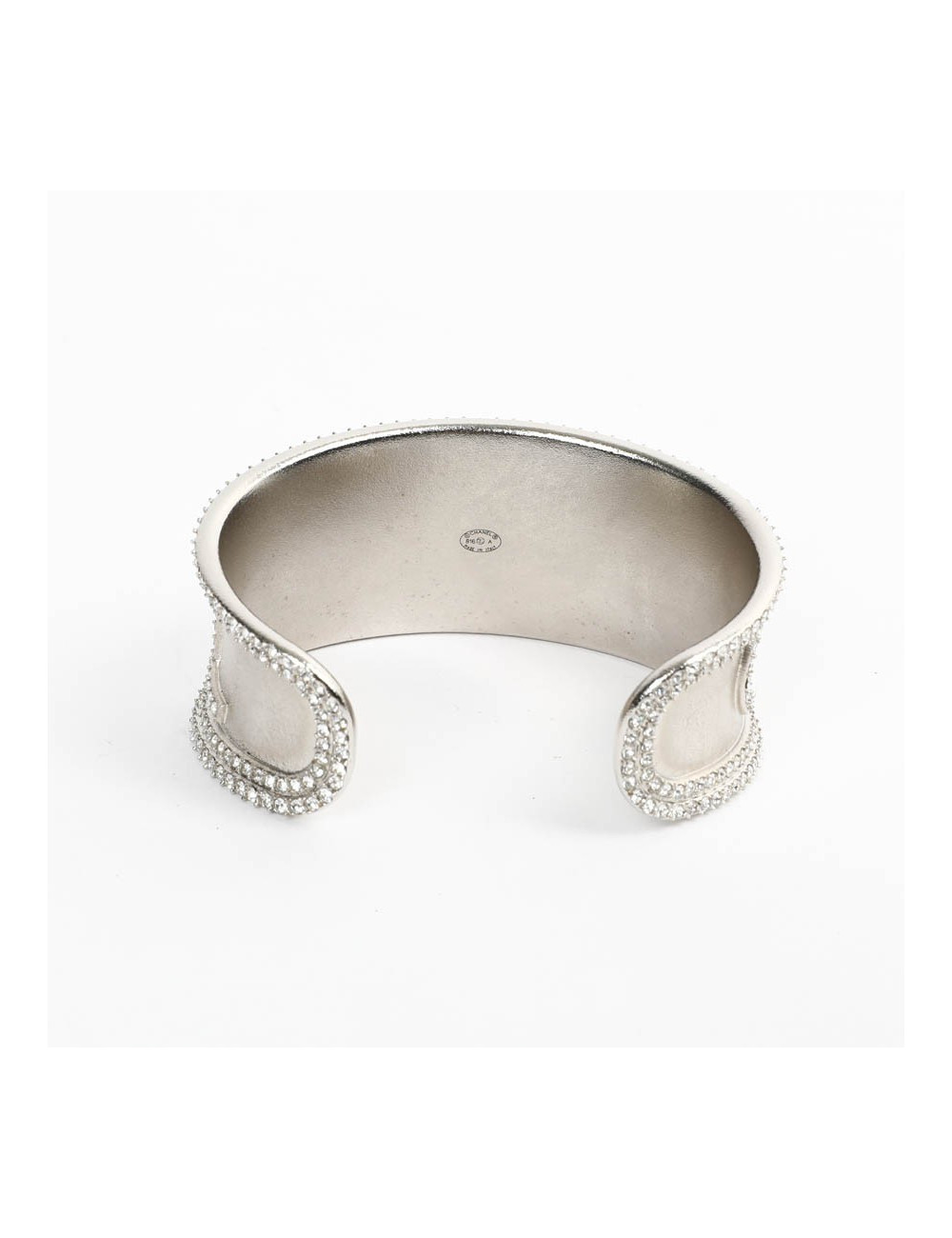 CHANEL silver tone cuff with rhinestones