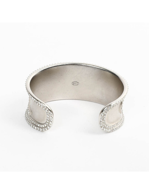 CHANEL silver tone cuff with rhinestones