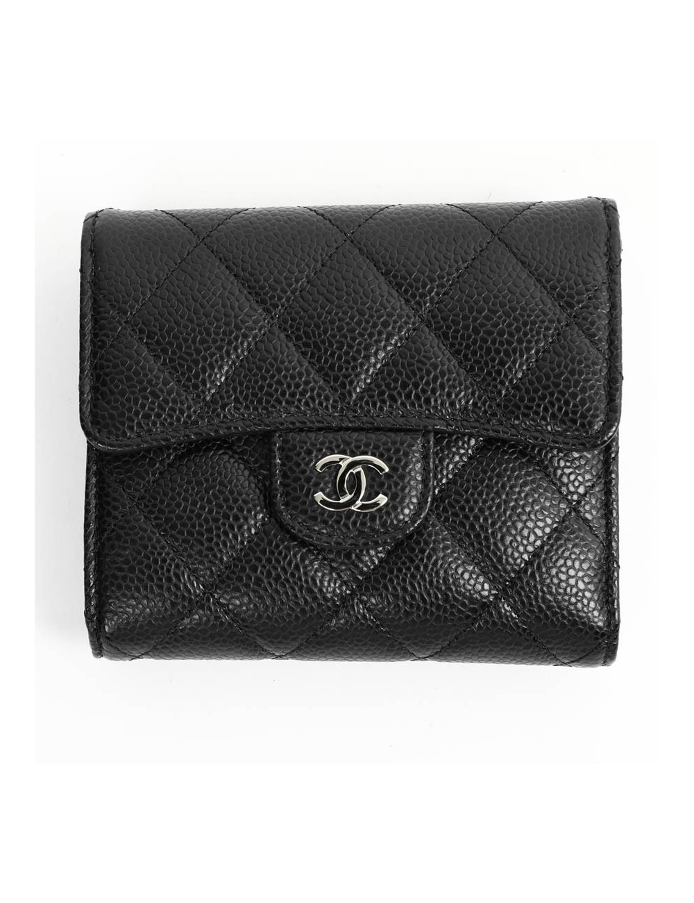 Petit portefeuille CHANEL cuir grainé noir