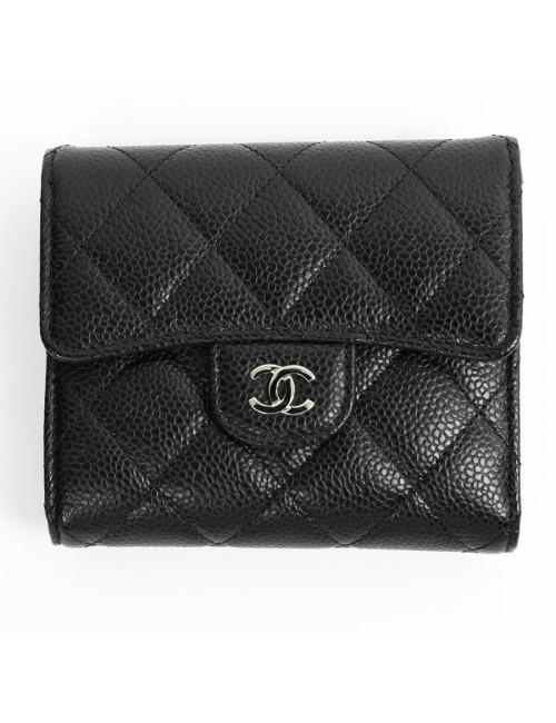 Petit portefeuille CHANEL cuir grainé noir