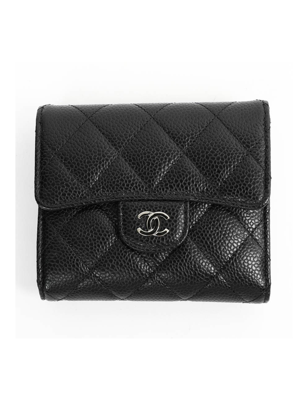 Petit portefeuille CHANEL cuir grainé noir