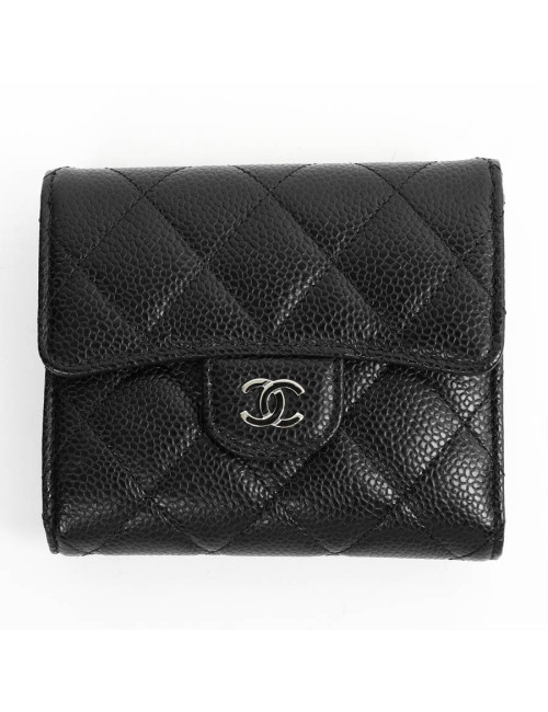 Petit portefeuille CHANEL cuir grainé noir