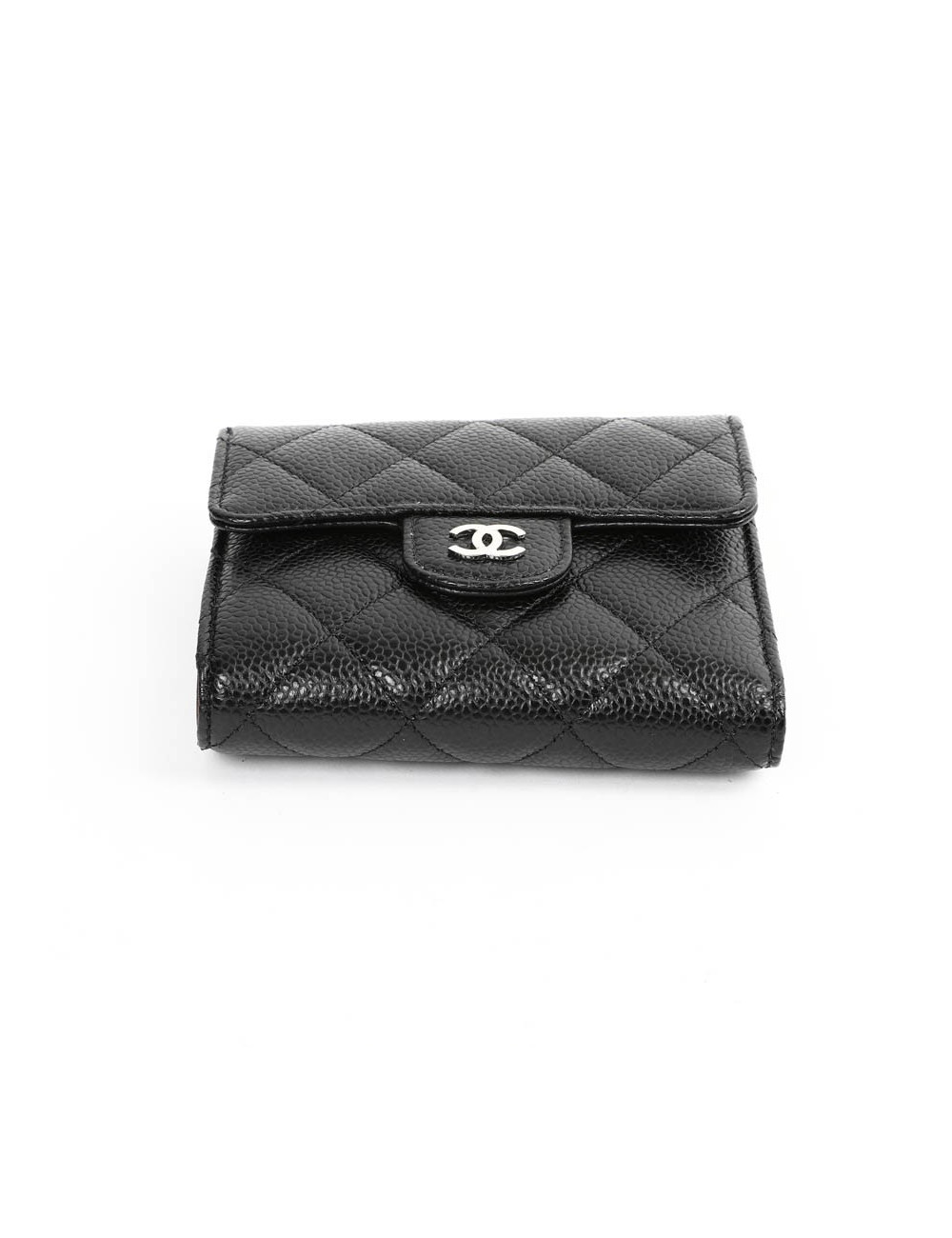 Petit portefeuille CHANEL cuir grainé noir