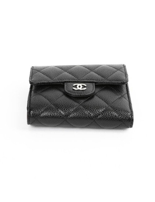 Petit portefeuille CHANEL cuir grainé noir