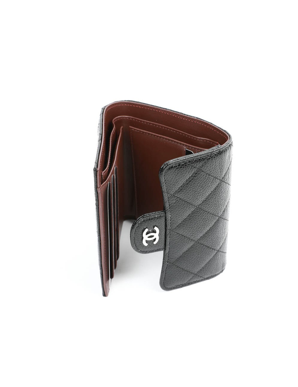 Petit portefeuille CHANEL cuir grainé noir