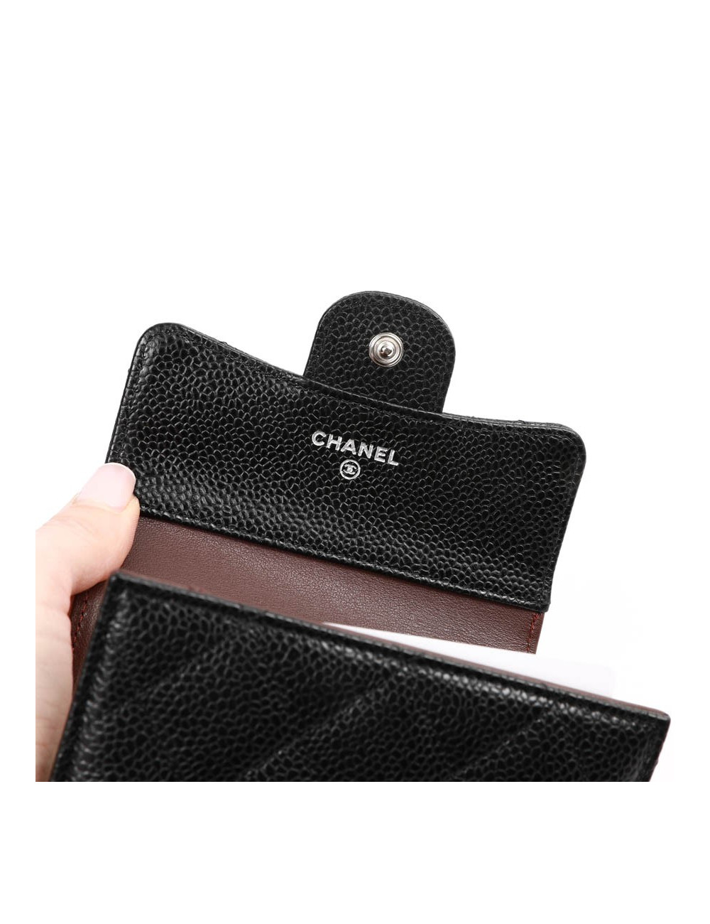 Petit portefeuille CHANEL cuir grainé noir