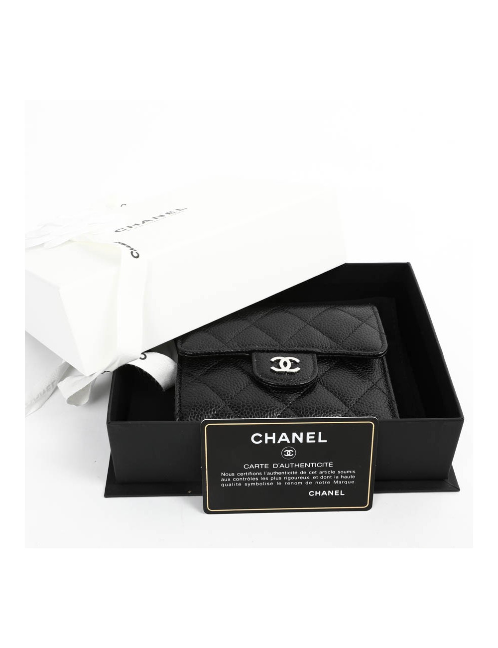 Petit portefeuille CHANEL cuir grainé noir