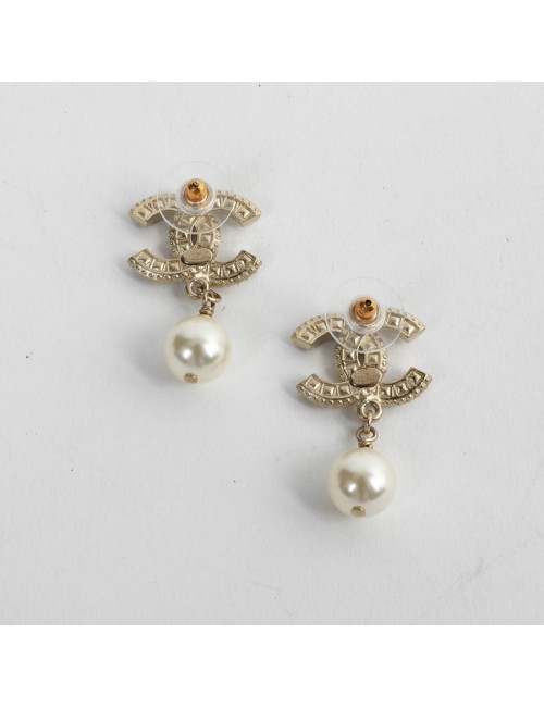 Boucles d'oreille CHANEL perles en verre et strass