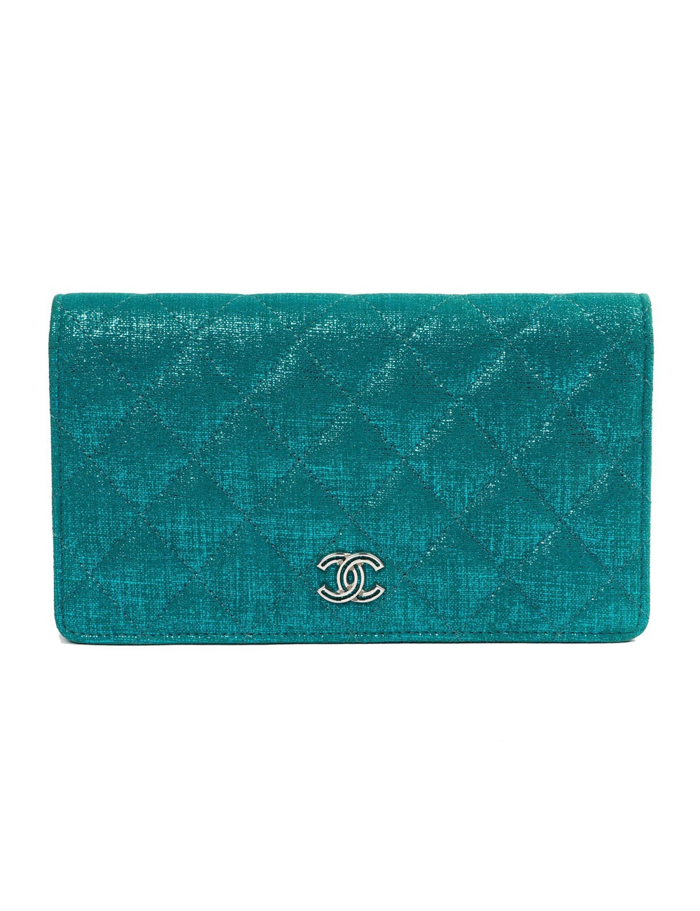 Portefeuille CHANEL en tissu turquoise irisé