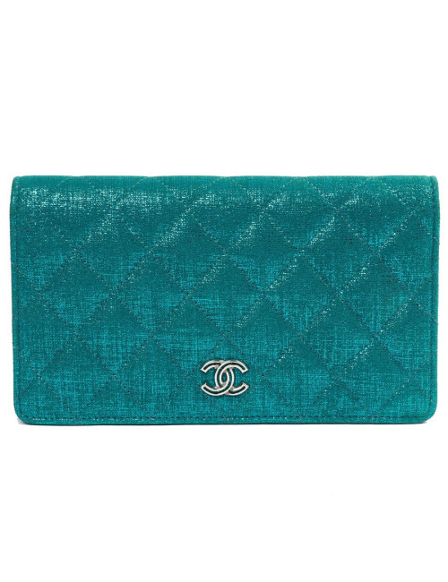 Portefeuille CHANEL en tissu turquoise irisé