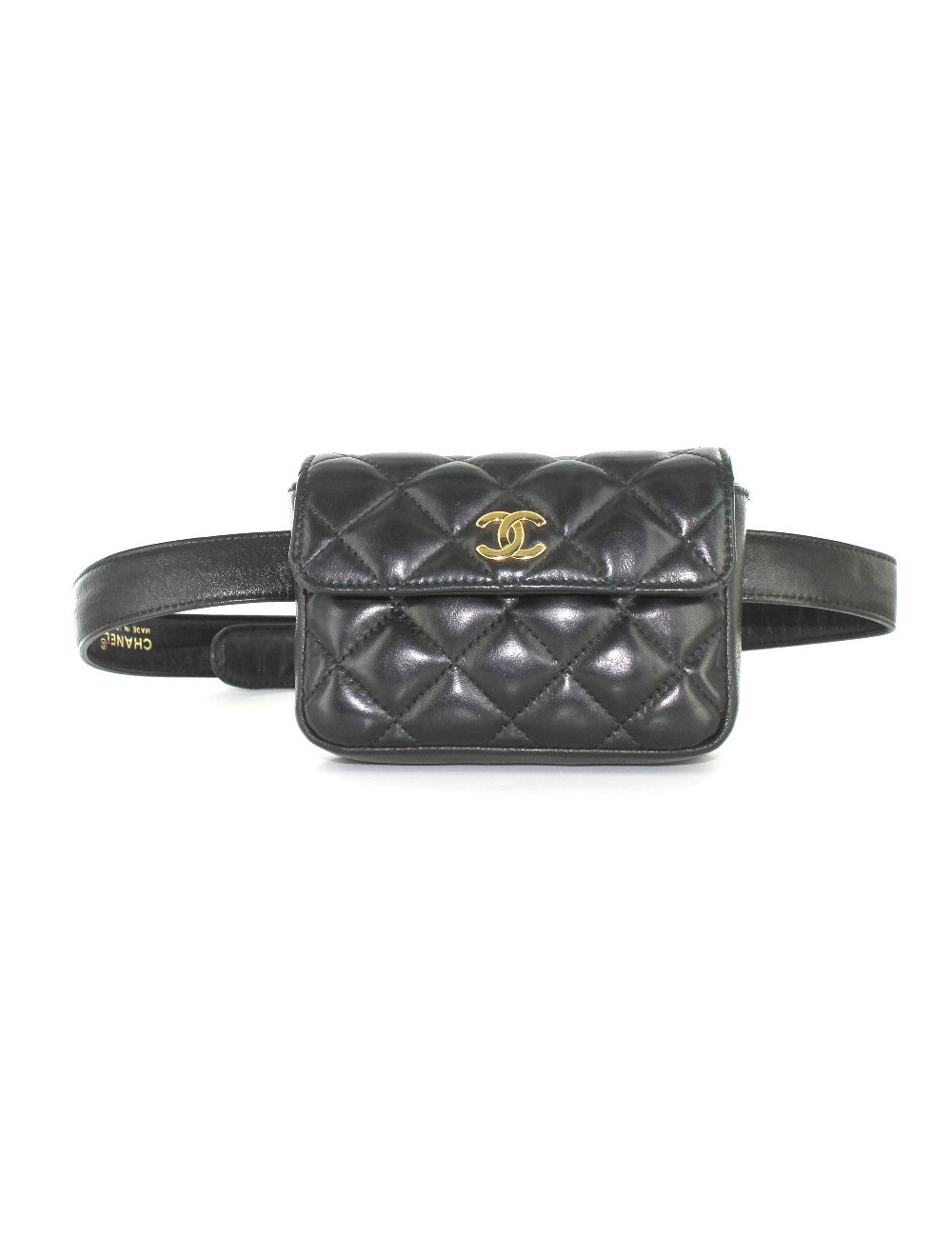 Ceinture-pochette CHANEL en cuir matelassé noir et métal doré