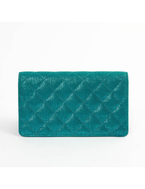 Portefeuille CHANEL en tissu turquoise irisé