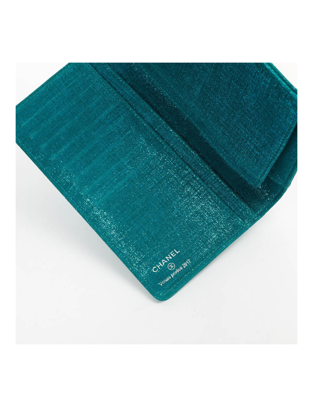 Portefeuille CHANEL en tissu turquoise irisé