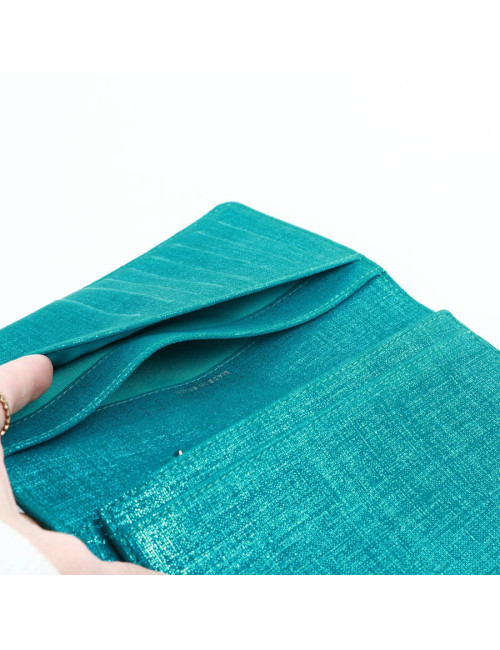 Portefeuille CHANEL en tissu turquoise irisé