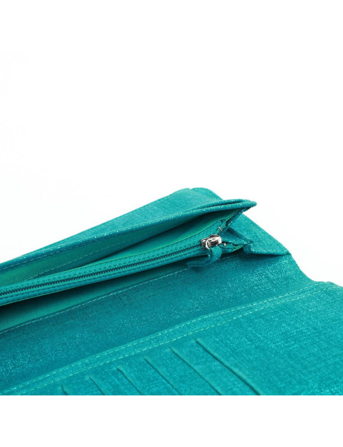 Portefeuille CHANEL en tissu turquoise irisé