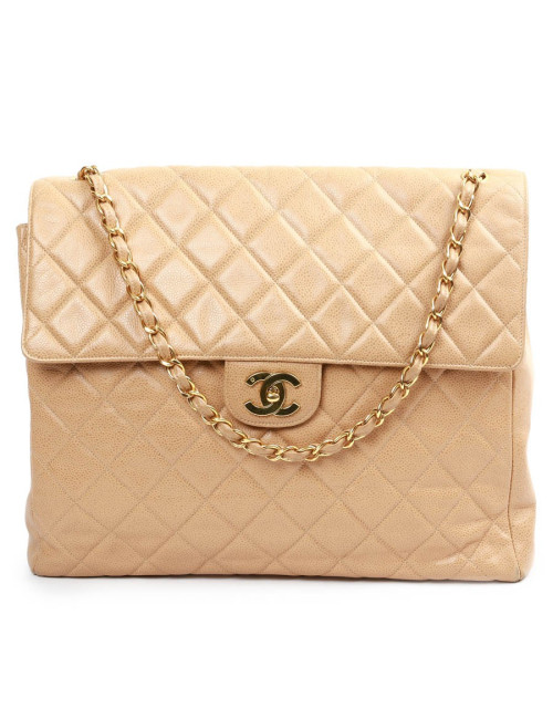 Grand cabas CHANEL cuir matelassé beige