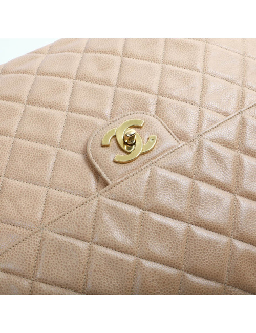 Grand cabas CHANEL cuir matelassé beige