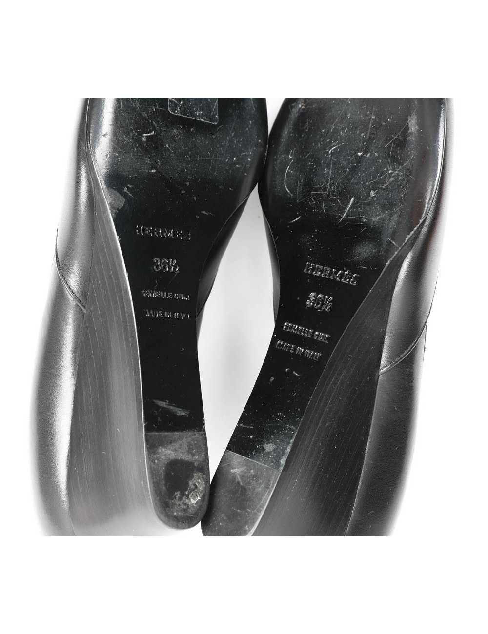 Ballerines compensées HERMES cuir noir