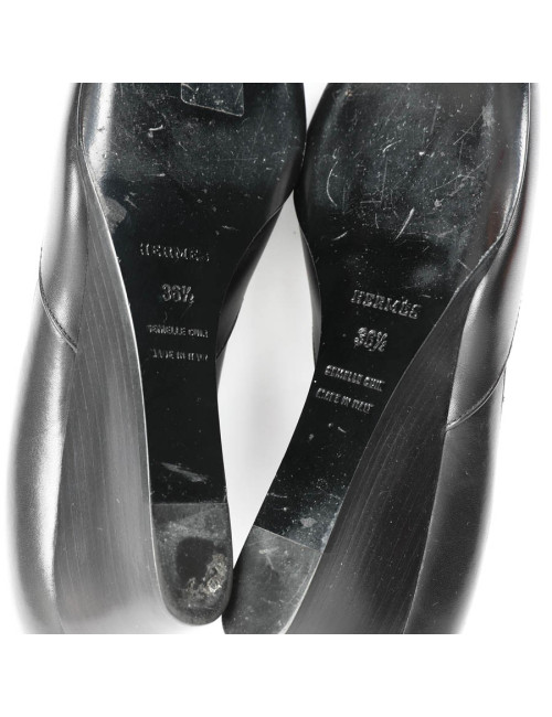 Ballerines compensées HERMES cuir noir