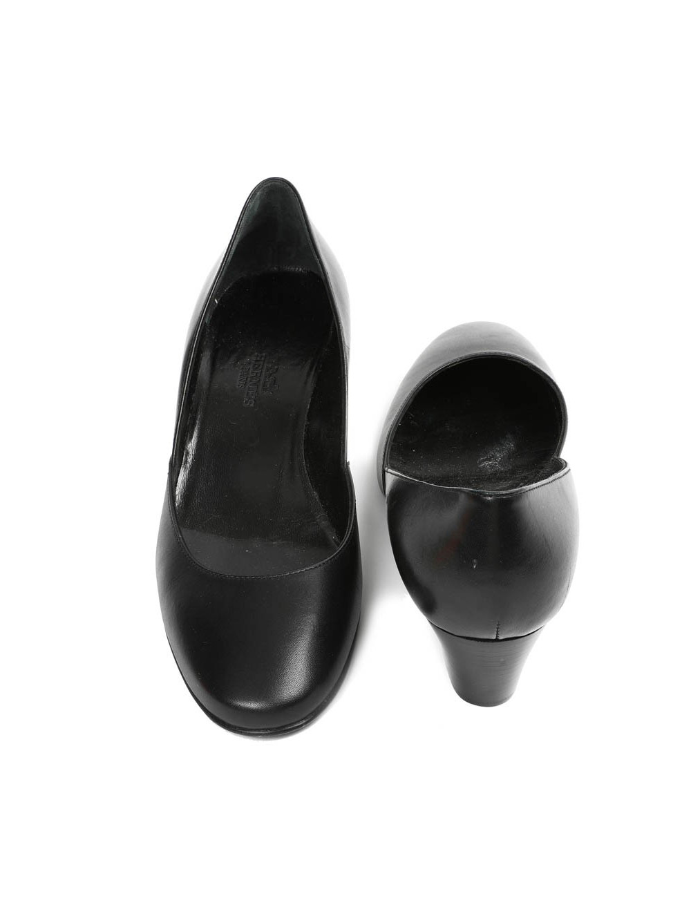 Ballerines compensées HERMES cuir noir