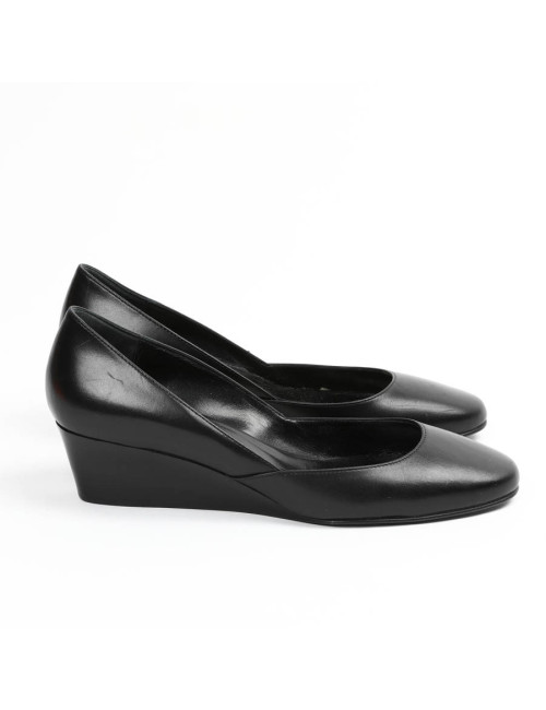 Ballerines compensées HERMES cuir noir