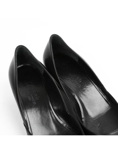 Ballerines compensées HERMES cuir noir