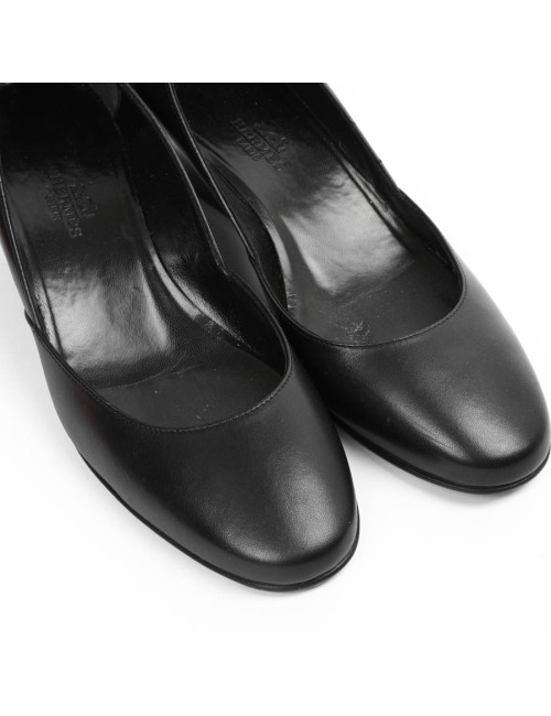 Ballerines compensées HERMES cuir noir