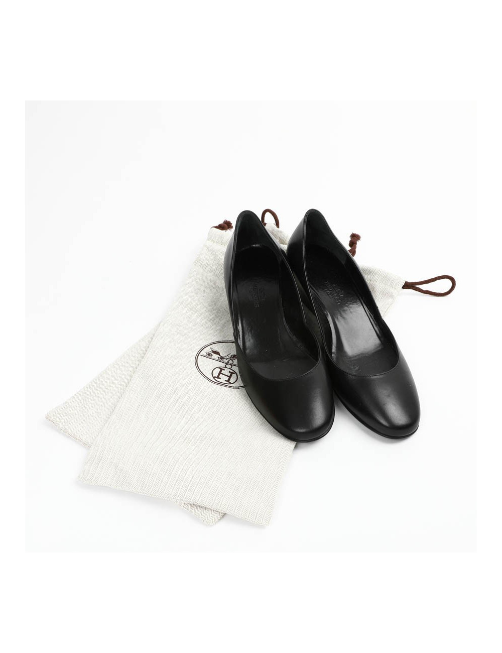 Ballerines compensées HERMES cuir noir