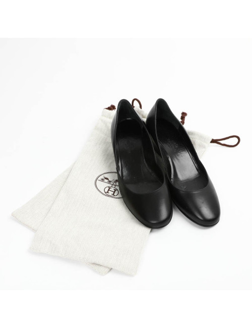 Ballerines compensées HERMES cuir noir