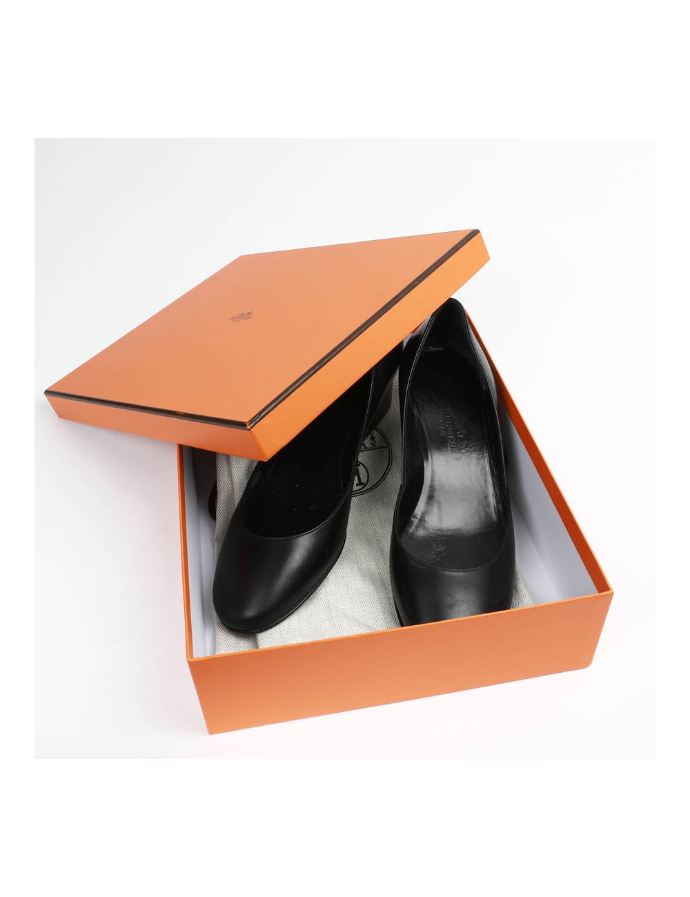 Ballerines compensées HERMES cuir noir