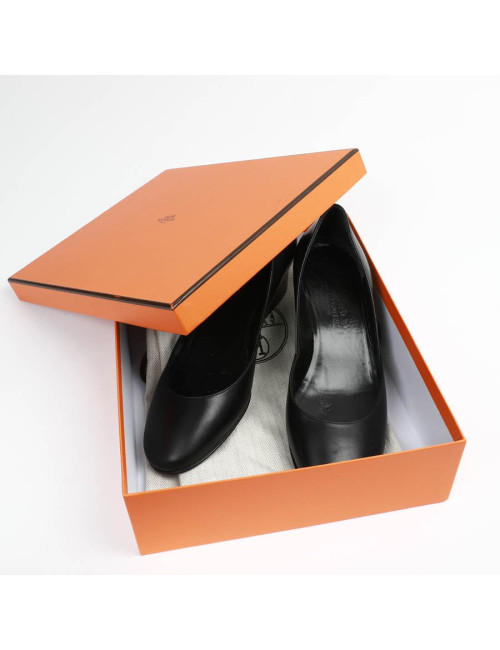Ballerines compensées HERMES cuir noir