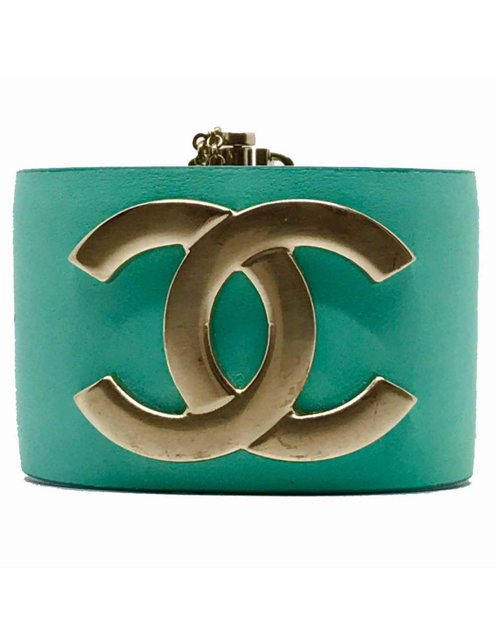 Manchette CHANEL cuir lisse vert clair