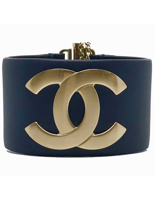 Manchette CHANEL cuir lisse bleu nuit