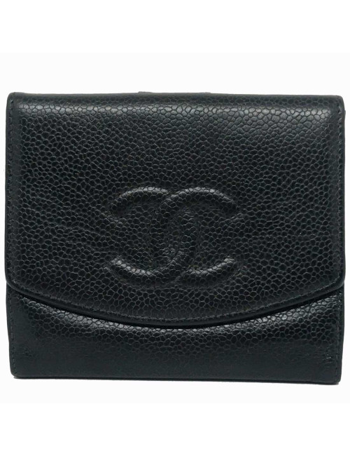 Porte monnaie CHANEL cuir caviar noir