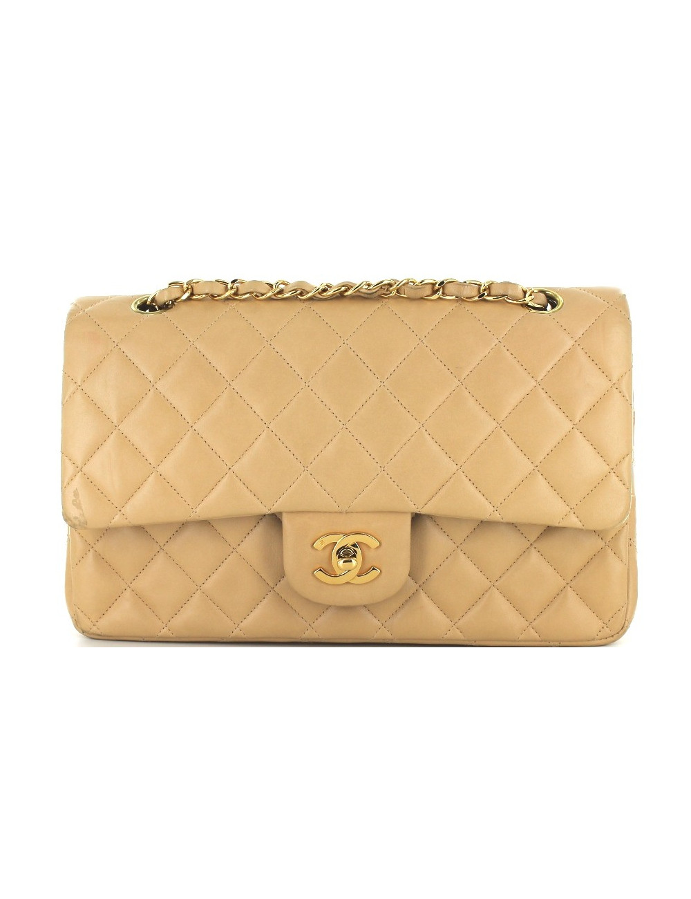 Sac CHANEL TIMELESS beige et chaîne dorée