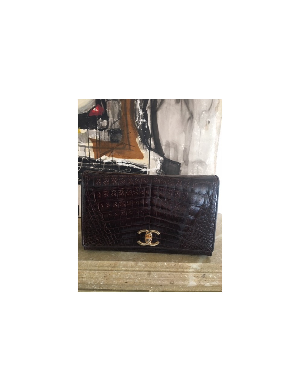 Sac à main CHANEL crocodile marron Vintage
